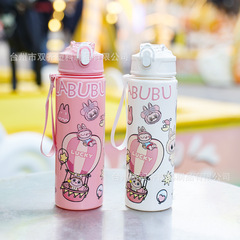 外国貿易の爆発物labubuかわいい子供のストローのコップの高い顔の値の学生はロープを持って布のアニメのコップを引っ張ります。