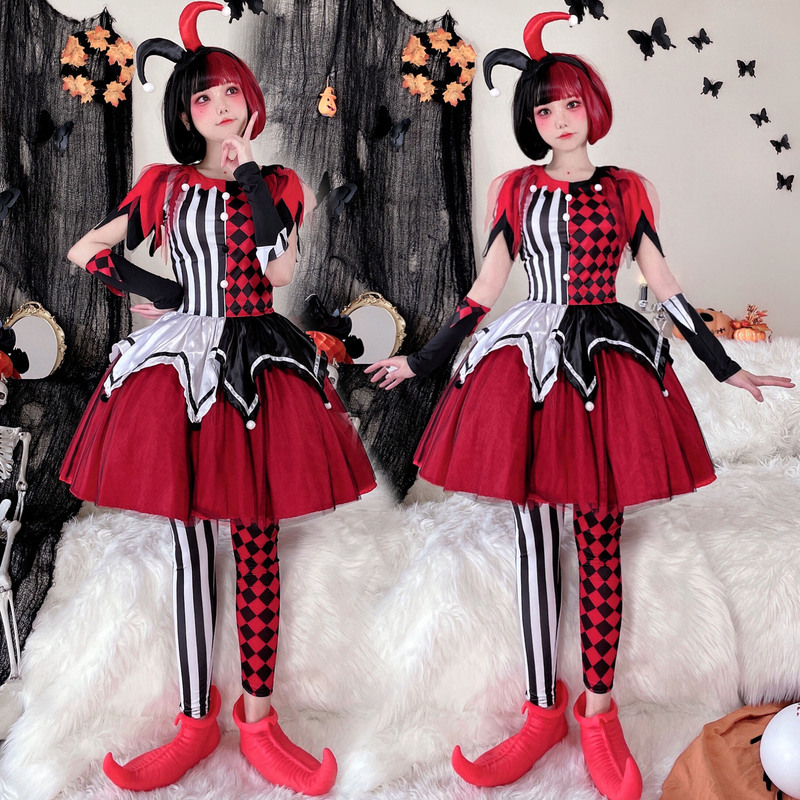 Halloween Costume Circus Ghost Clown Cosplay Costume Adult Dress Carnival Stage Outfit Performance Costume