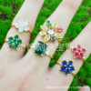 Design zirconium, fresh one size ring, accessory, trend of season, micro incrustation, simple and elegant design, flowered