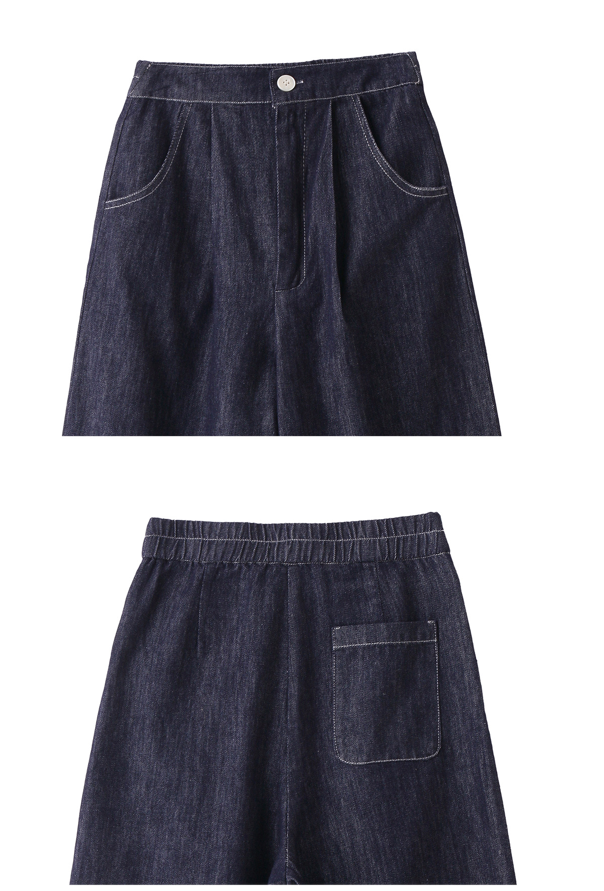 Bộ ba mảnh denim mùa hè 2026: áo khoác không tay mũ liền ren + áo thun + quần ống suông — Màu ảnh chi tiết 23