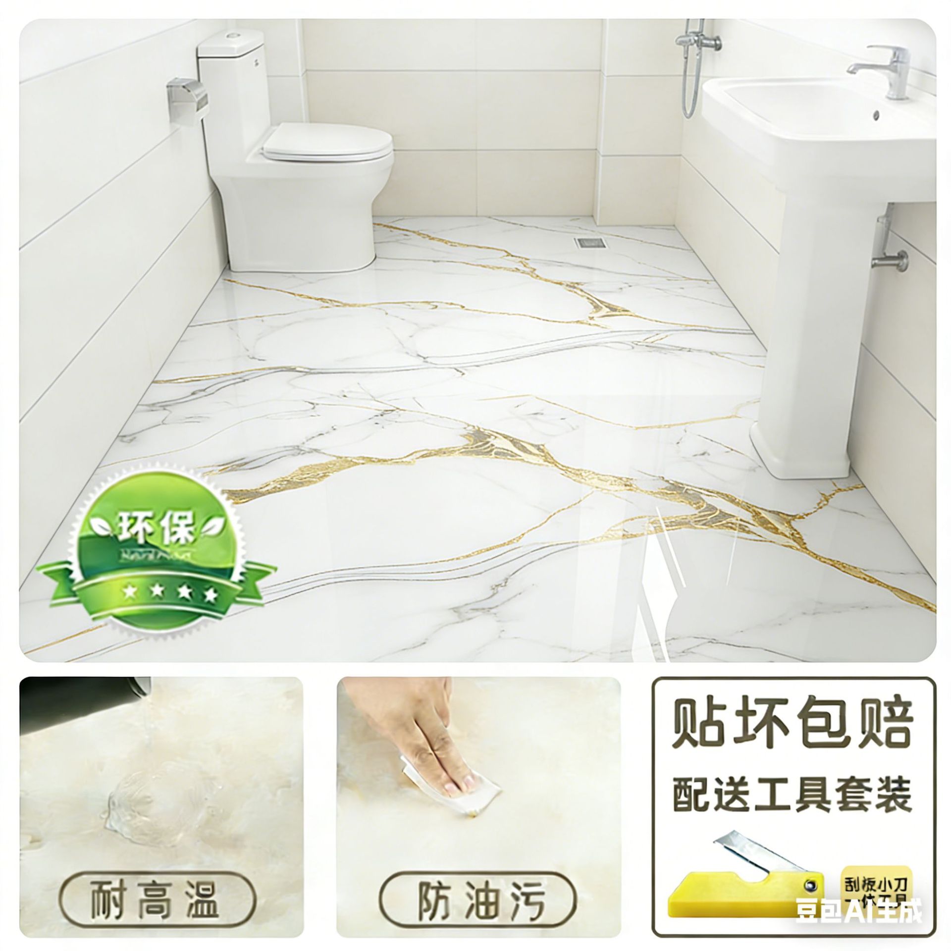 Pegatinas de suelo impermeables para inodoros, renovaciones de suelo para inodoros, pegatinas de baldosas de cerámica transformadas, pegatinas de piso engrosadas, autoadhesivas y antideslizantes