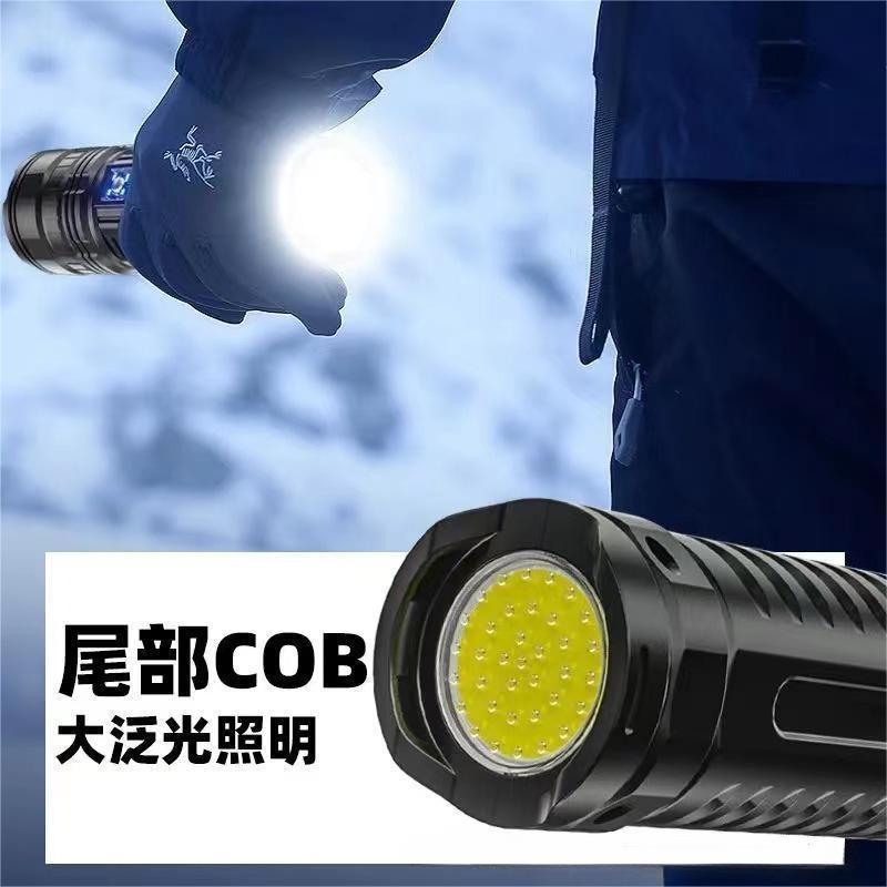 Montañismo linterna fuerte luz recargable de larga duración resistencia durable al aire libre Super brillante correa de mano linterna de doble uso