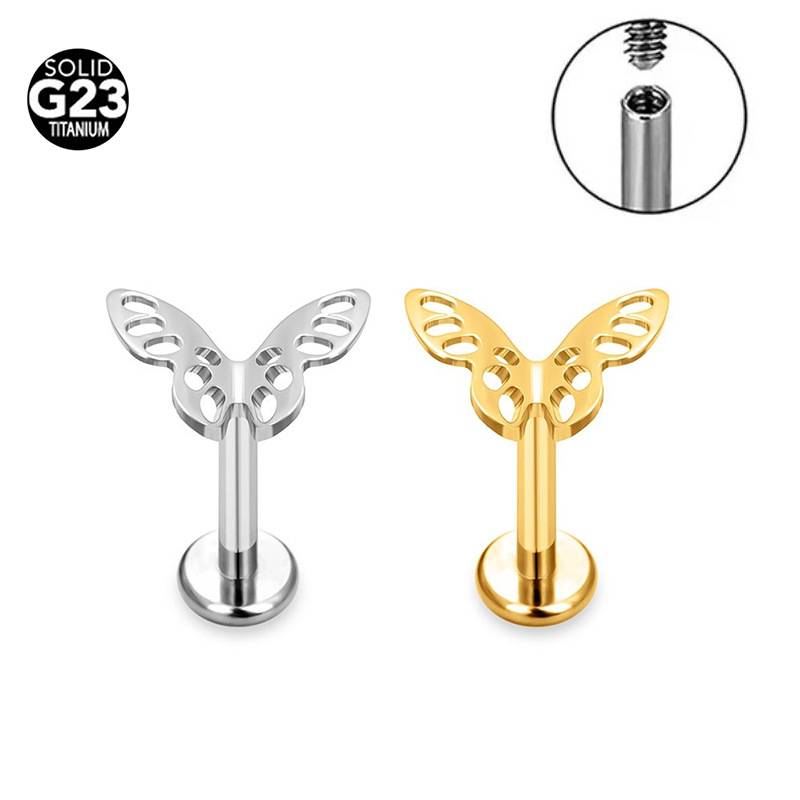 F136 Medical Red Book Engraved Butterfly Titanium Stud Earrings, Literary and Elegant, Simple Bone Stud Earrings for Women, Butterfly Decorative Accessories