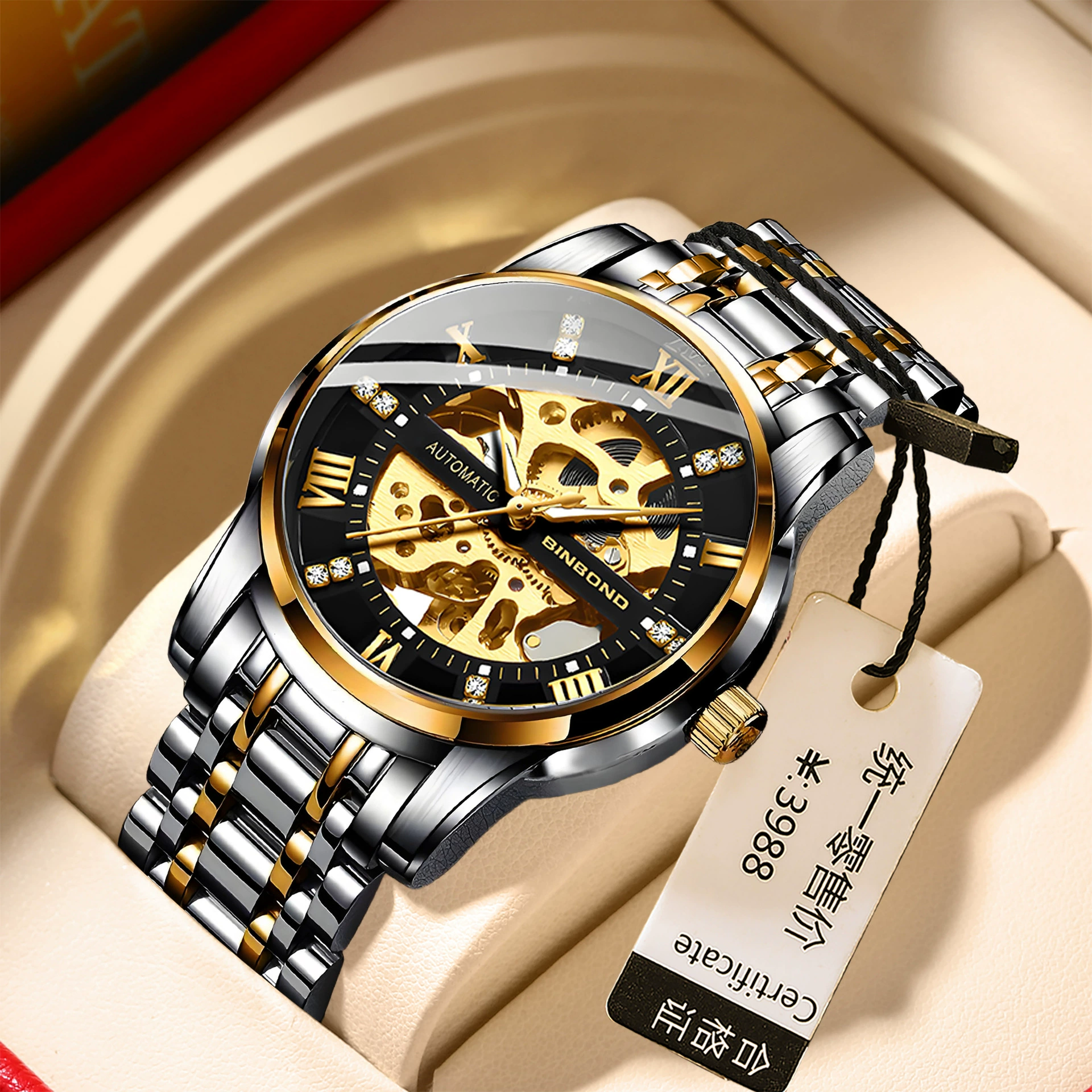 Часы BINBOND Binbang с вырезами, полностью автоматические механические часы, светящиеся модные мужские водонепроницаемые кварцевые часы со стальным ремешком