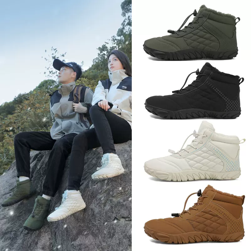 新品秋冬户外保暖雪地靴防滑防水毛绒防寒登山鞋徒步赤足五指棉鞋