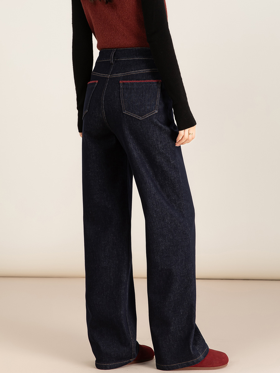 Quần jean nữ ống rộng dáng suông cổ điển — màu xanh denim