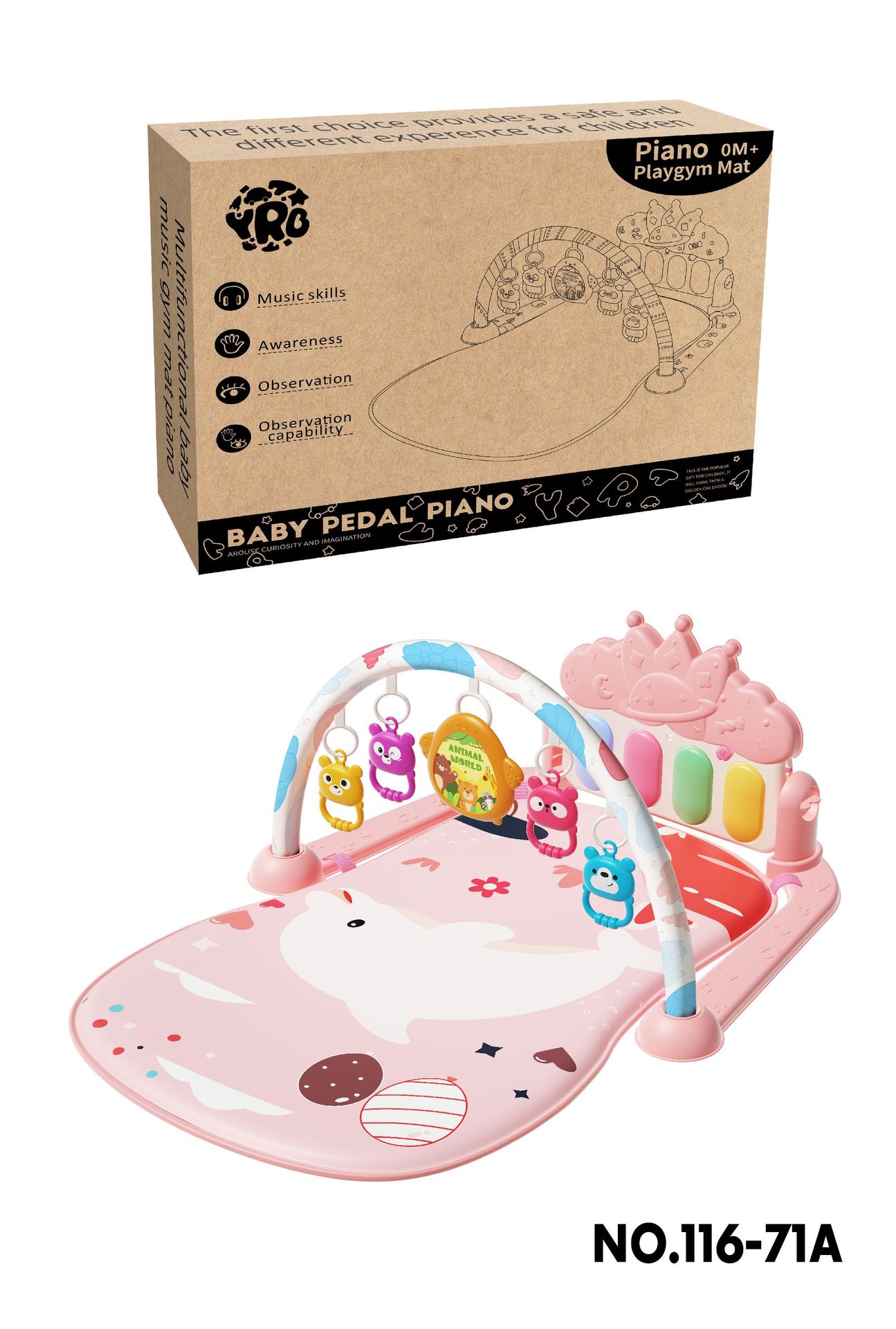 Gimnasio musical para bebés YRB con teclado de pies, luces y melodías, regalo educativo para recién nacidos, venta transfronteriza