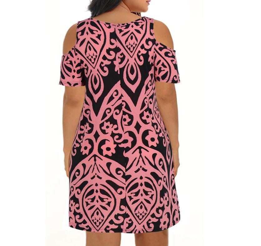 2025 primavera y verano nueva Europa y América transfronteriza Amazon AliExpress ropa de mujer cuello redondo mangas cortas hombros abiertos vestido impreso image 8