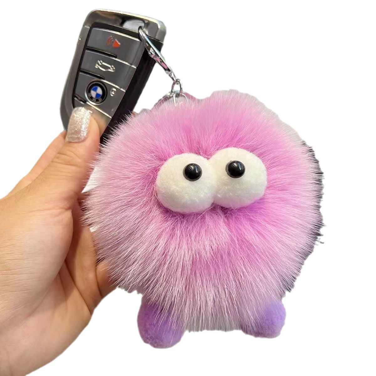 Cute pelo de zorro pequeña bola de carbón coche llavero colgante en elfo peluche bolso colgante regalo