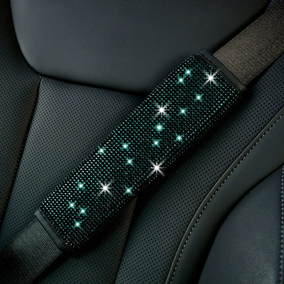 with Rhinestones, Full Rhinestone | Seat belt shoulder pad - green-diamond-ordinary-style-1-pack