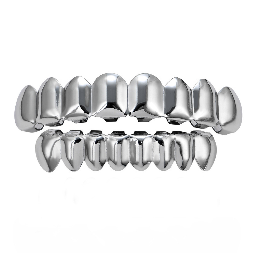 Europeo y americano nuevo hip hop personas real chapado en oro tirantes cóncavo-convexo Plaid textura hip hop tirantes grandes dientes de oro