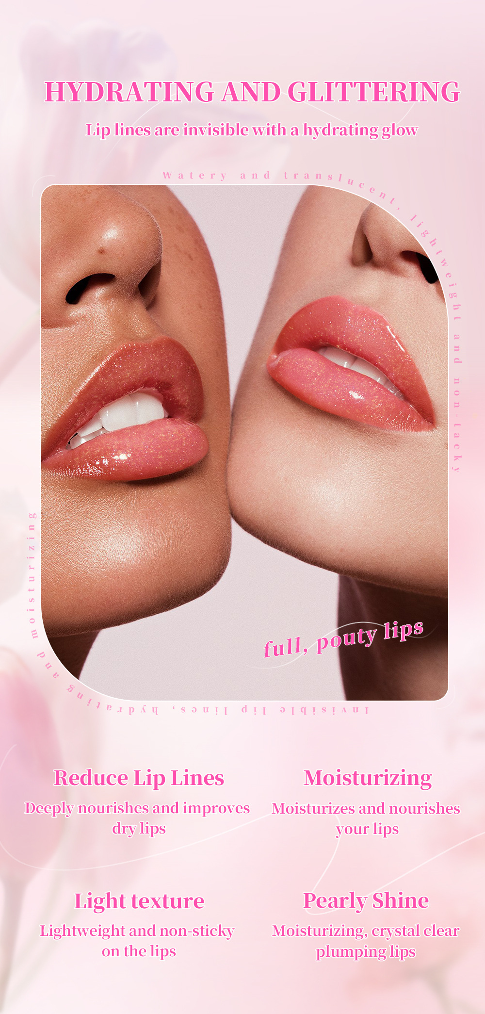 QIBEST Cross-border Mirror Pearlescent Lip Oil Moisturizes, hydrates, hydrates, softens, is transparent, natural and long-lasting, and prevents dry and chapping lips Item Picture