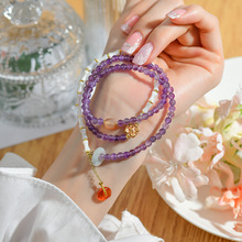 批发天然紫水晶贝壳竹节手链平安扣吊坠多层叠戴轻奢复古女款手串