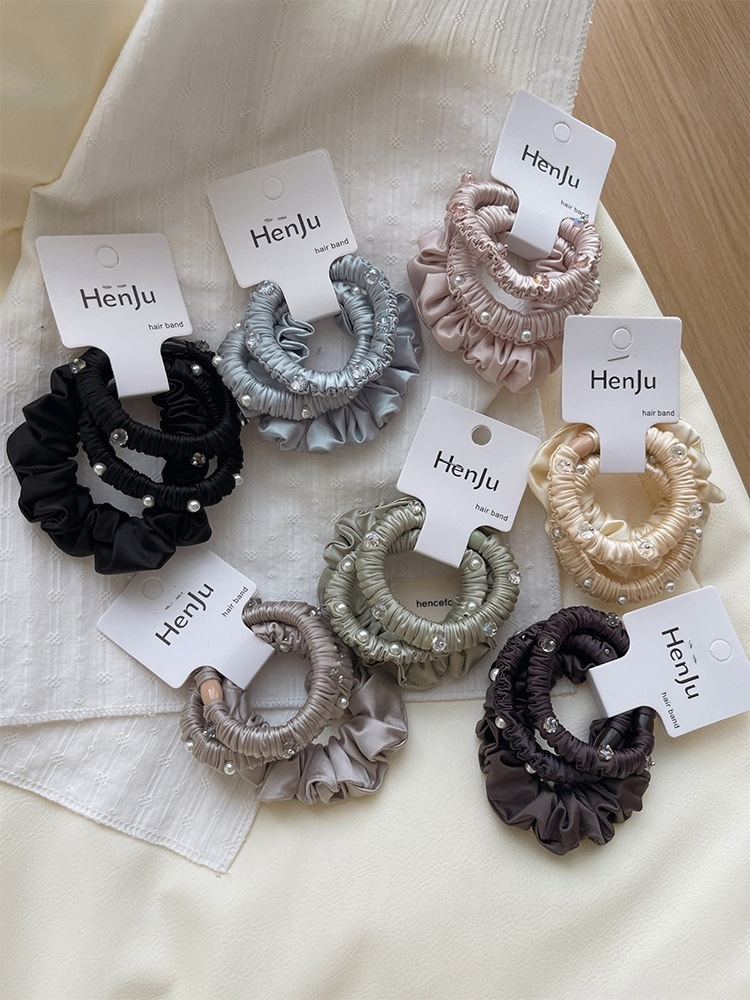 3-Pack~ Satin Pleated Hair Tie Elastic Band for Women, High Elasticity Hair Rope, Basic Low Ponytail Hair Accessory