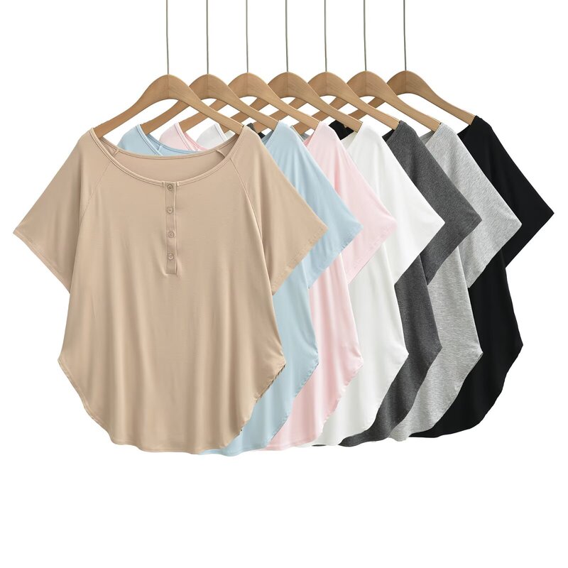 American-style large-neck short-sleeve t-shirt for women, 2026 new spring and autumn collection, casual loose-fitting slimming outerwear American-style large-neck short-sleeve t-shirt for women, 2026 new spring and autumn collection, casual loose-fitting slimming outerwear