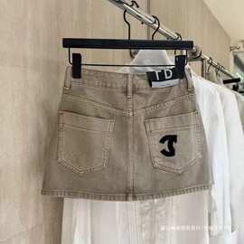 外字母刺绣牛仔半身裙女6夏季新高腰包臀A字裙防走光短裙图片色