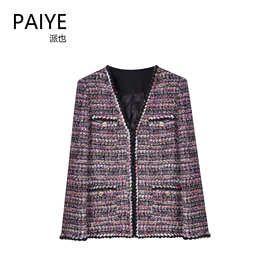 90白鸭绒【紫苏】气质黑色植绒花纱编制冬季小香风羽绒服外套A780