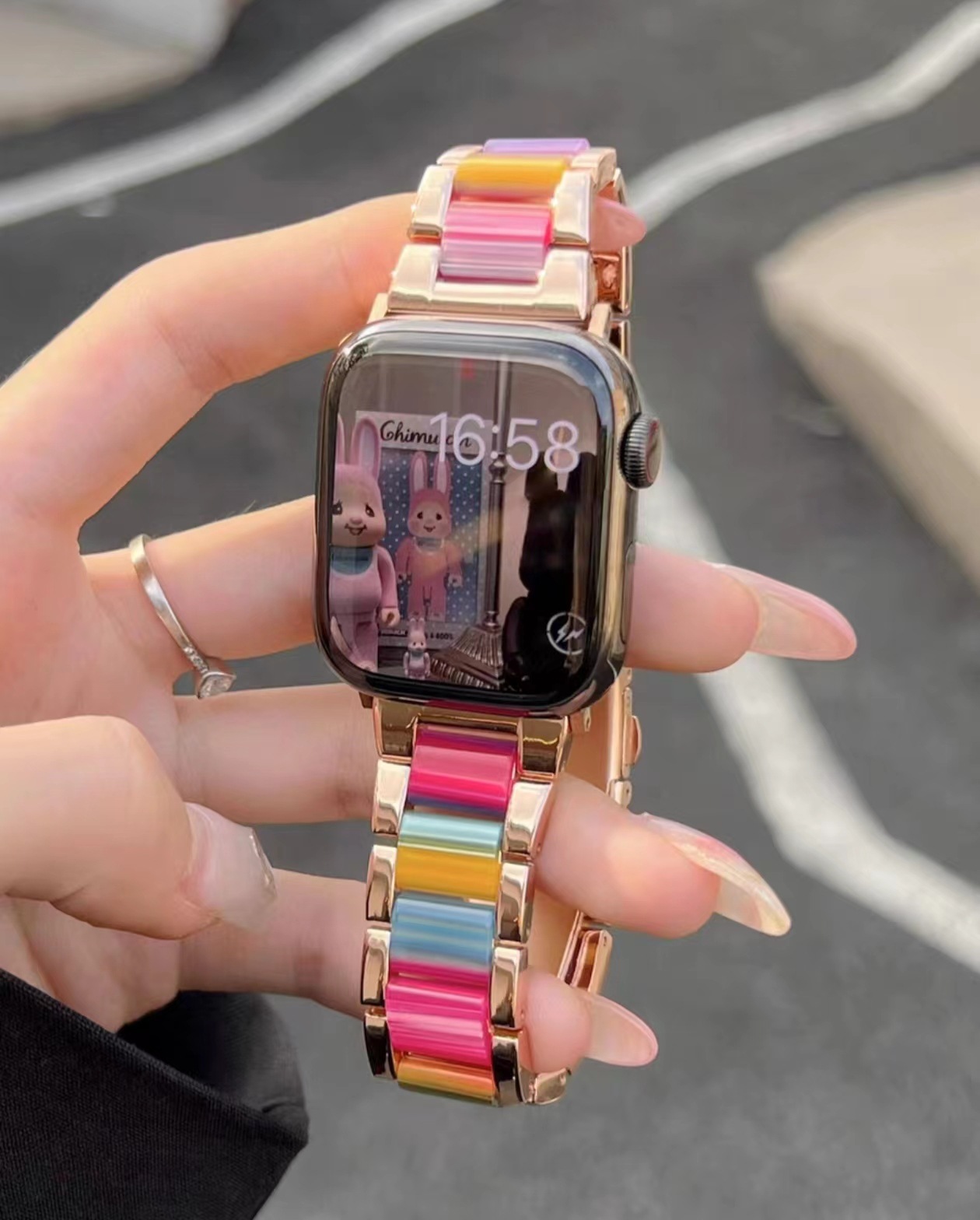 Nueva correa de metal con costuras de resina de cacao para Apple S10 Watch Apple Watch1-9 generación SE