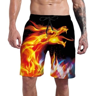 Amazon European and American Cross-Border New Export Flame Shorts 3D Digital Printing Casual Fashion Beach Pants Shorts