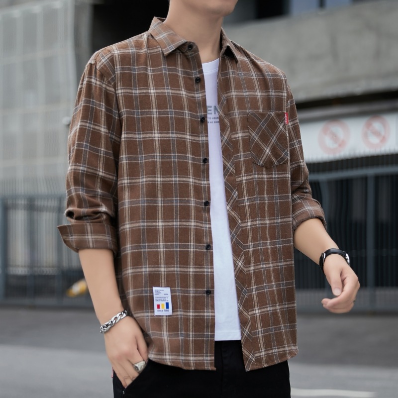 2023 camisa a cuadros suelta de los hombres abrigo de otoño estudiante camisa de manga larga camisa casual de los hombres entrega de una sola pieza