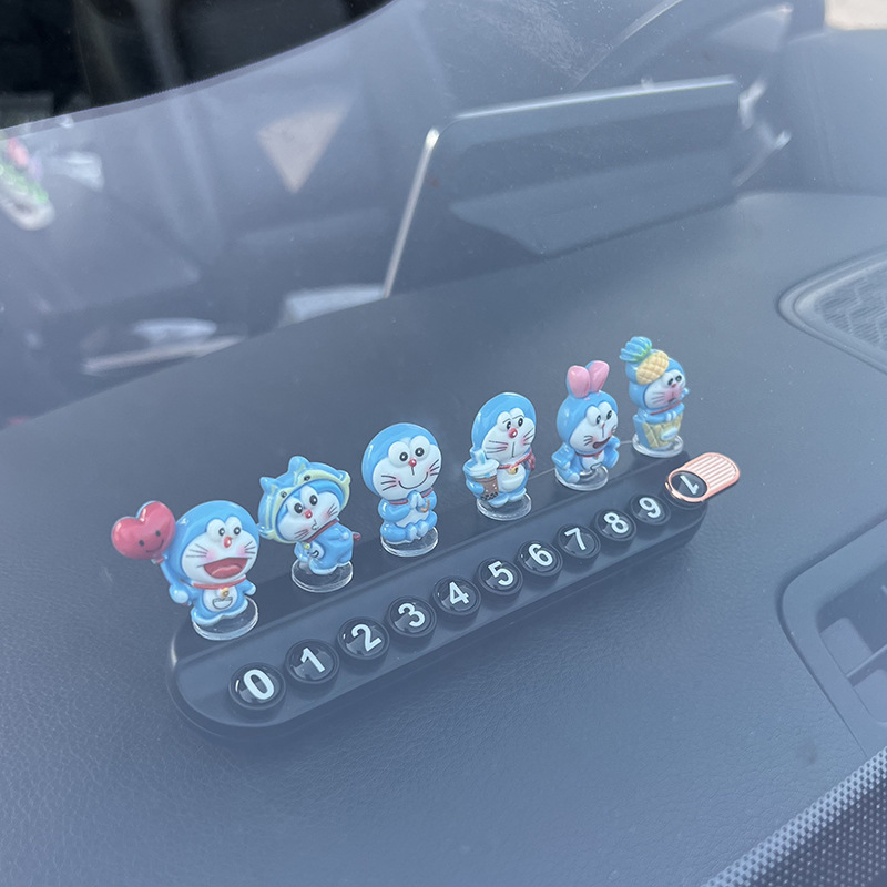 Doraemon Temporary Parking Number Plate Cute Creative Personality Mobile Phone Plate Aromatherapy Car Accessories Ornaments