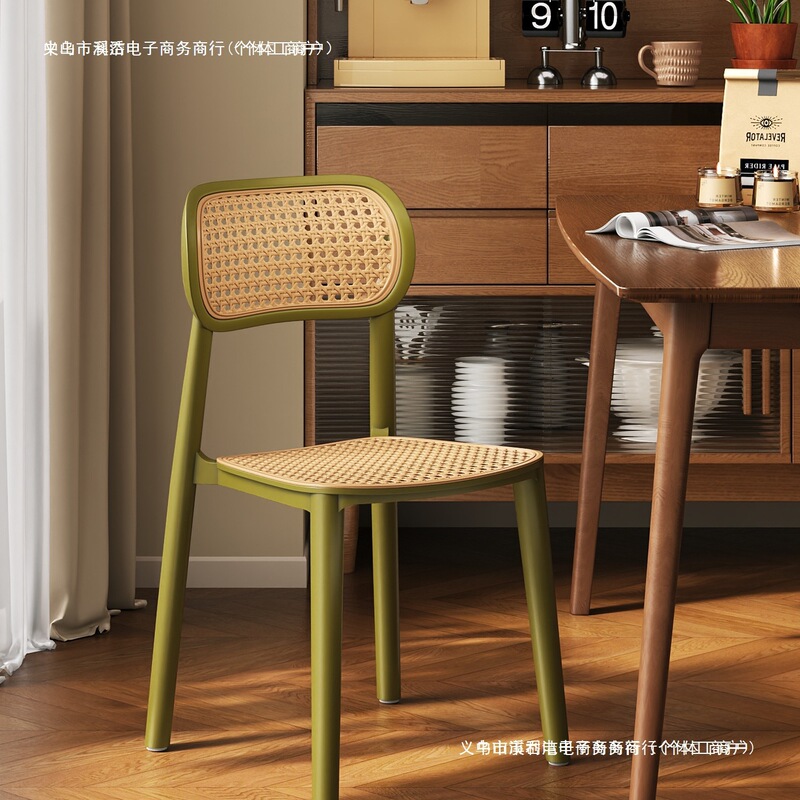 Medieval Style Backrest Chair Stackable Rattan Dining Chair Home Thickened Plastic Stool Living Room Commercial Dining Table Chair