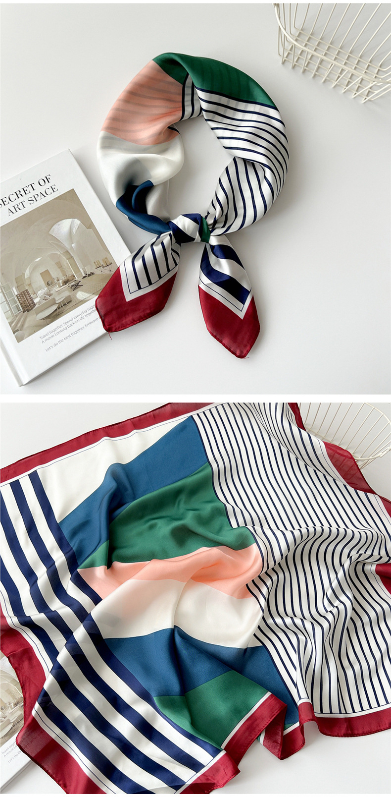 Polyester Material Plant Pattern Women's Preppy Style Sweet Simple Style Plant Polyester Printing Silk Scarf