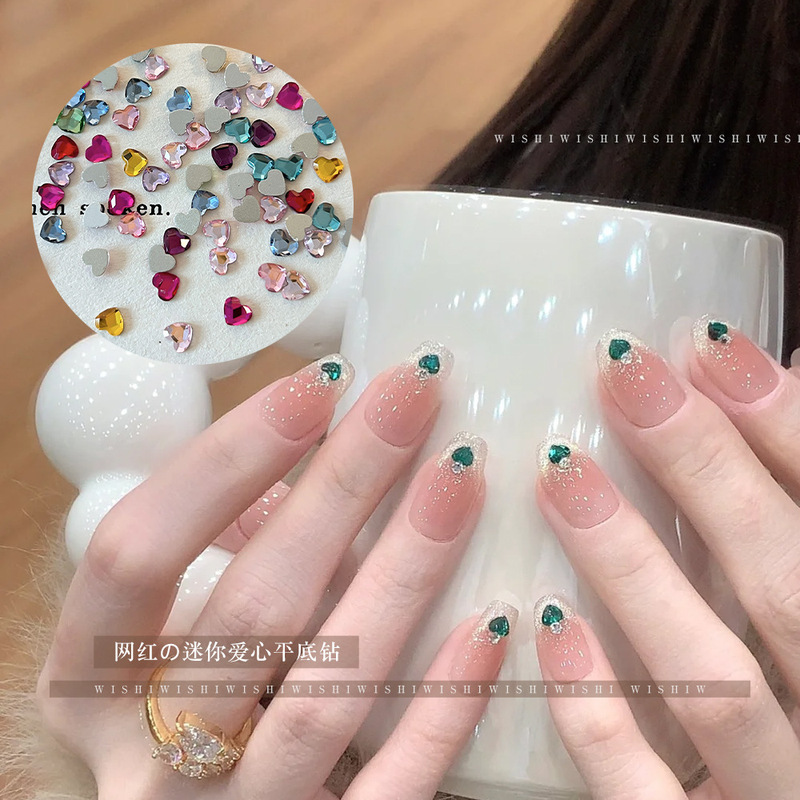 3mm Mini Colorful Heart-Shaped Flat-Back Nail Art Rhinestones, Super Shiny Peach Heart-Shaped Rhinestones, Mini Heart-Shaped Rhinestones for Nail Decoration