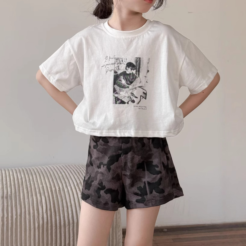 Children's Wear 2025 Summer New Girls' Spice Style Short Short-sleeved T-shirt Children's Trendy T-shirt Base Shirt Top