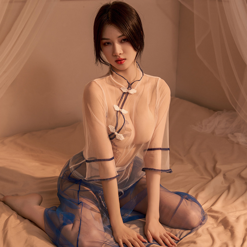 Lencería sexy, camisón transparente sexy, cheongsam estampado, uniforme de pasión, tentación de marea nacional, estilo de la República de China, cabello femenino de una pieza