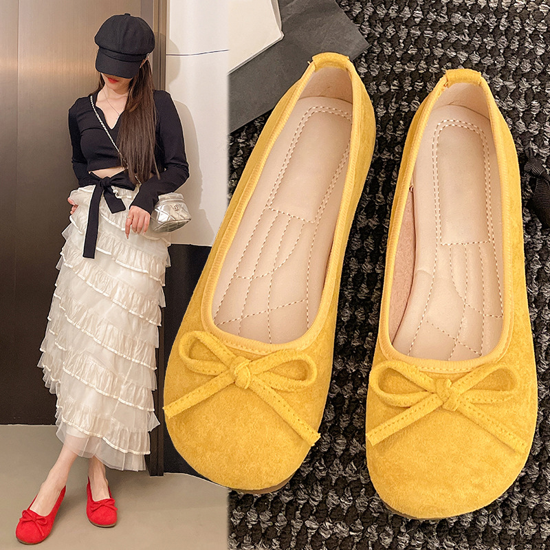 Plus-size flat gentle evening style flats 2026 spring and autumn retro round-toe small single shoes French bow women's shoes