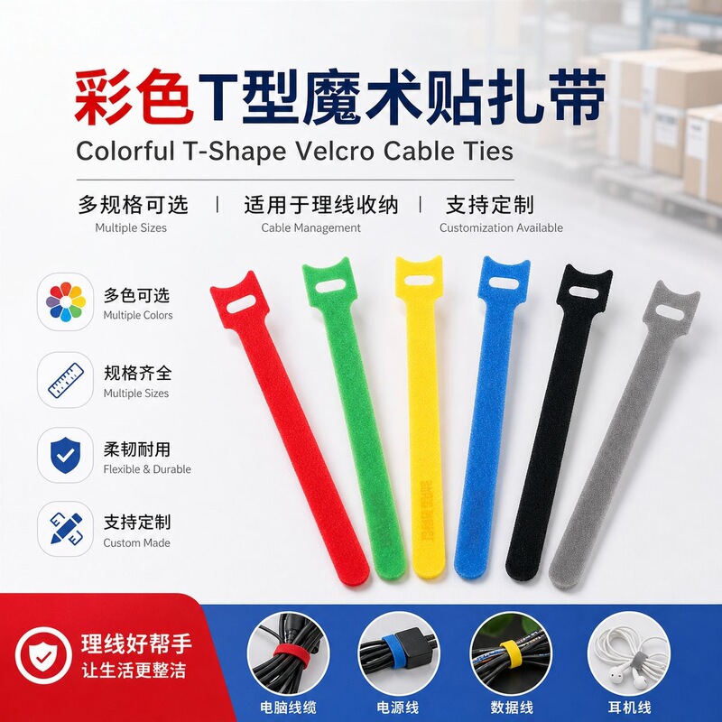 Cross-Border Colorful T-Shaped Velcro Adhesive Cable Ties Power Cord Organizer Nylon Back Strap Velcro Cross-Border Colorful T-Shaped Velcro Adhesive Cable Ties Power Cord Organizer Nylon Back Strap Velcro