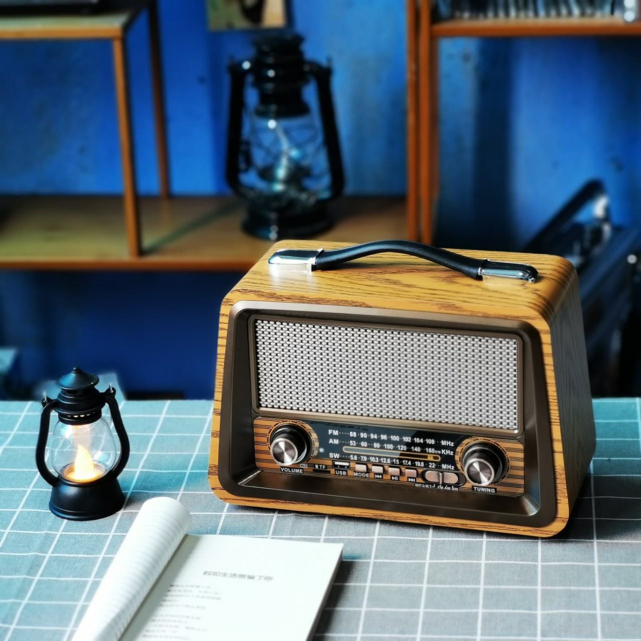 Tarjeta de radio retro, audio Bluetooth, FM nostálgico, onda media, onda corta, nueva nostalgia de escritorio de madera