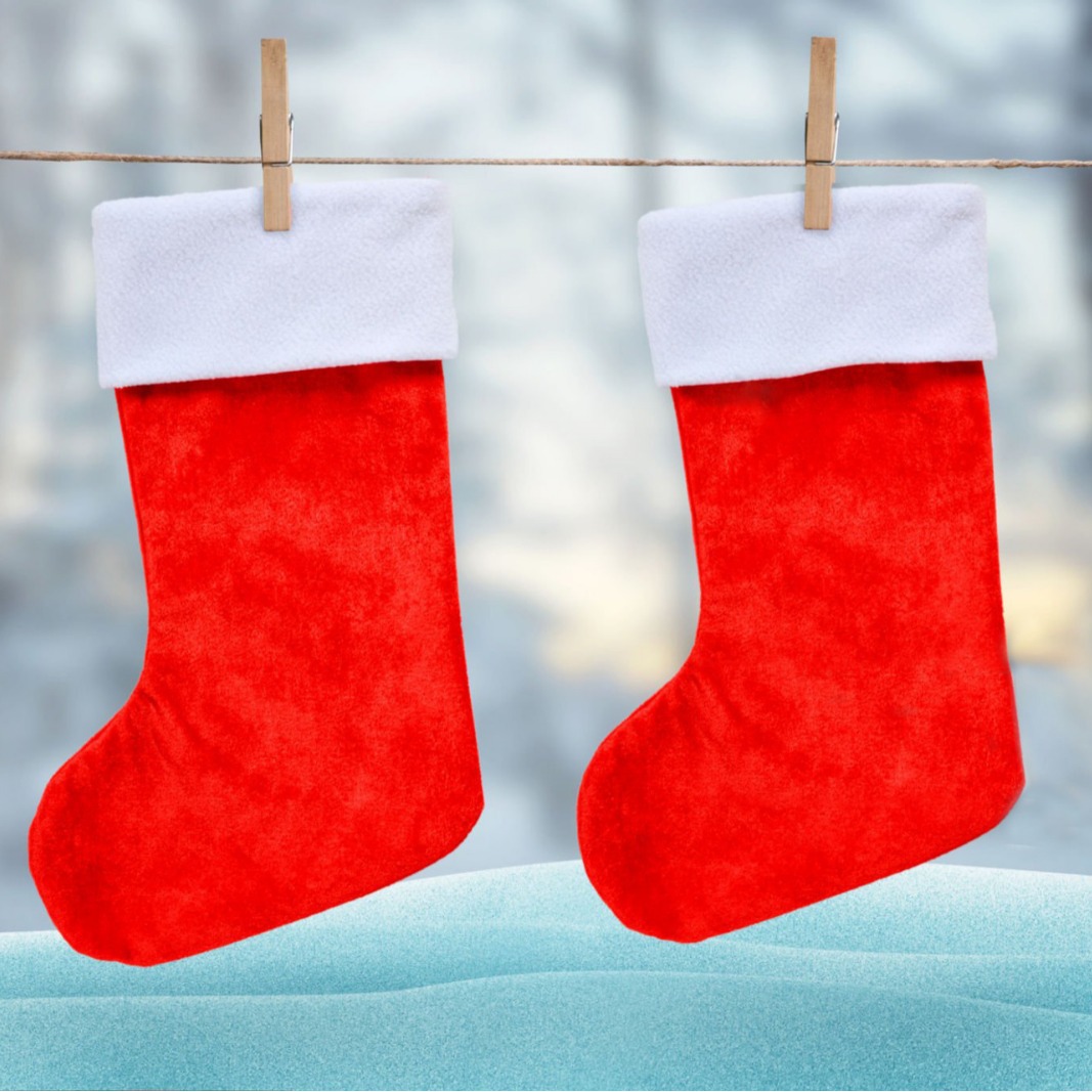 Transfronterizos bordes blancos rojos calcetines de peluche cortos de Navidad decoración de Navidad calcetines de regalo de Navidad decoración de fábrica directa