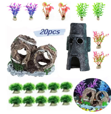 Acuario paisaje decoración simulación plantas acuáticas simulación planta decoración pecera plástico plantas acuáticas 8 plantas acuáticas mixtas traje