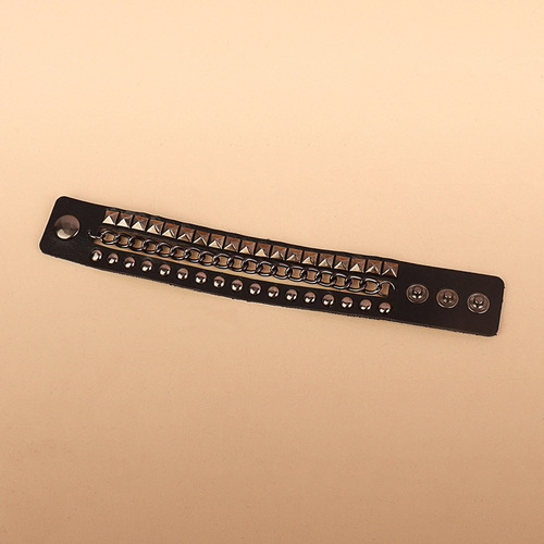 European and American cross-border punk gothic personality asymmetric chain leather bracelet square and round rivet multi-layer bracelet bracelet