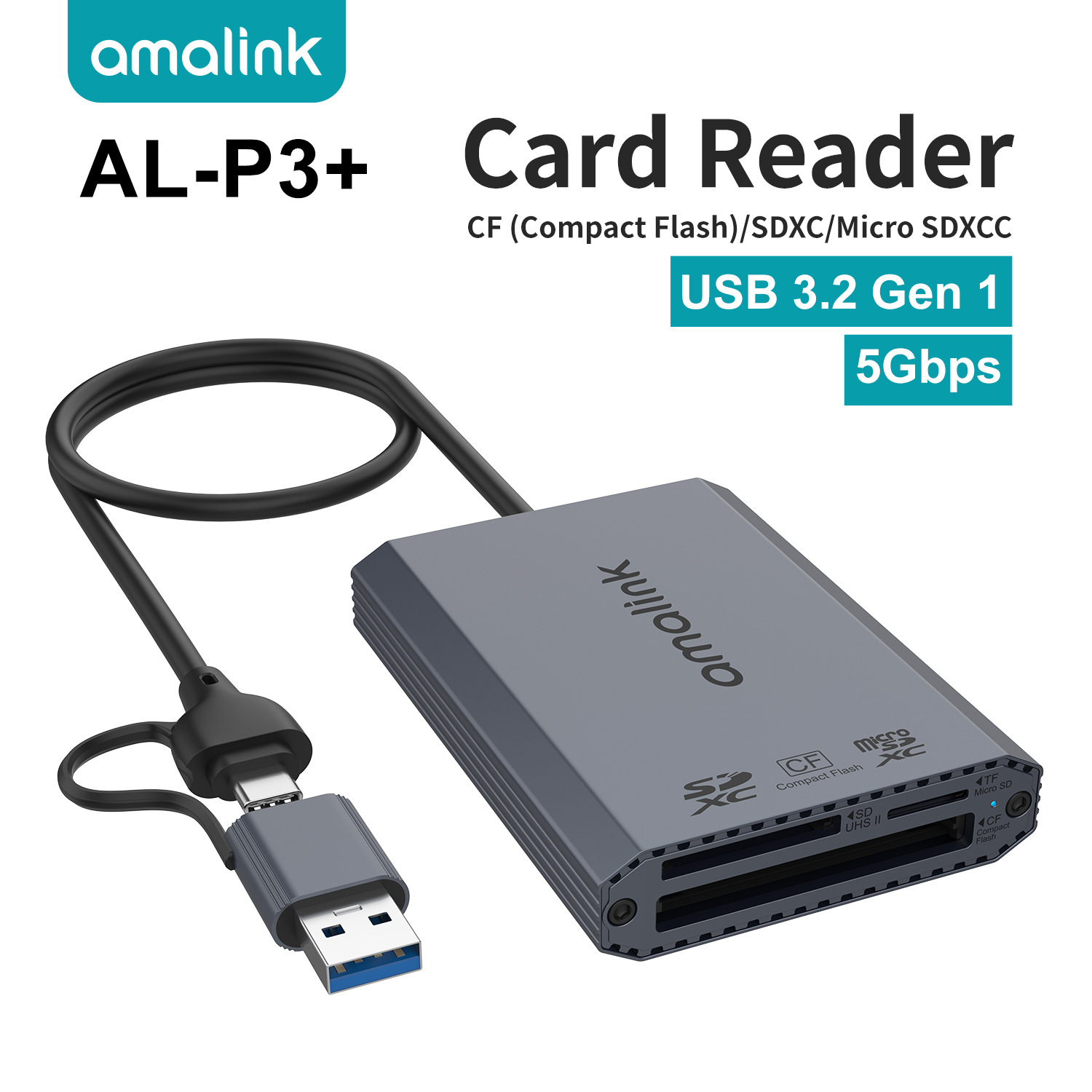 USB3.2 GEN1 three in two computer mobile phone OTG card reader CF/SD/TF4.0 memory card 5G card reader