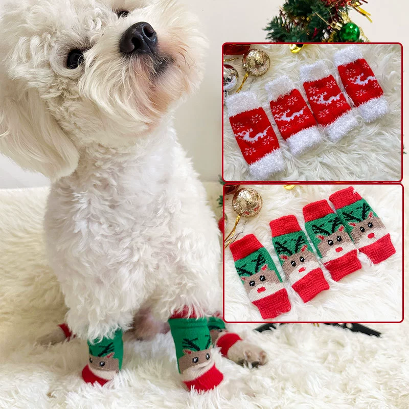 Трансграничные горячие распродажи новый сетевой красный питомец рождественские лосиные носки собачьи носки кошачие маленькие собачьи защитные наборы