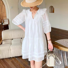 夏季新款白色法式连衣裙度假风泡泡袖女仙韩国小个子连衣裙ZJL