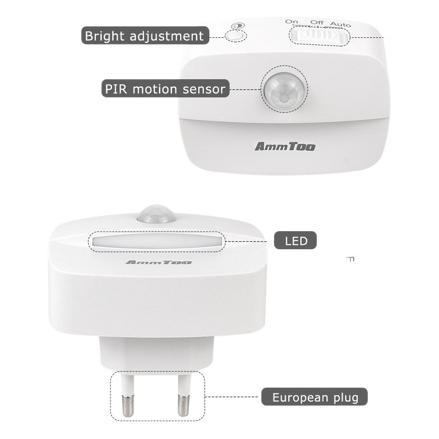 Luz nocturna enchufable de sensor de cuerpo humano inteligente Luz de pasillo de habitación de sensor de infrarrojos LED Luz nocturna PIR de EE. UU.