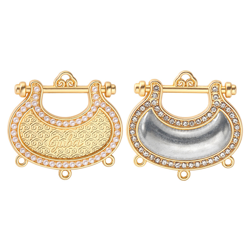 Double-sided pearl moon lock brooch, Song brocade applique, DIY pendant lock accessory, clothing and car decoration