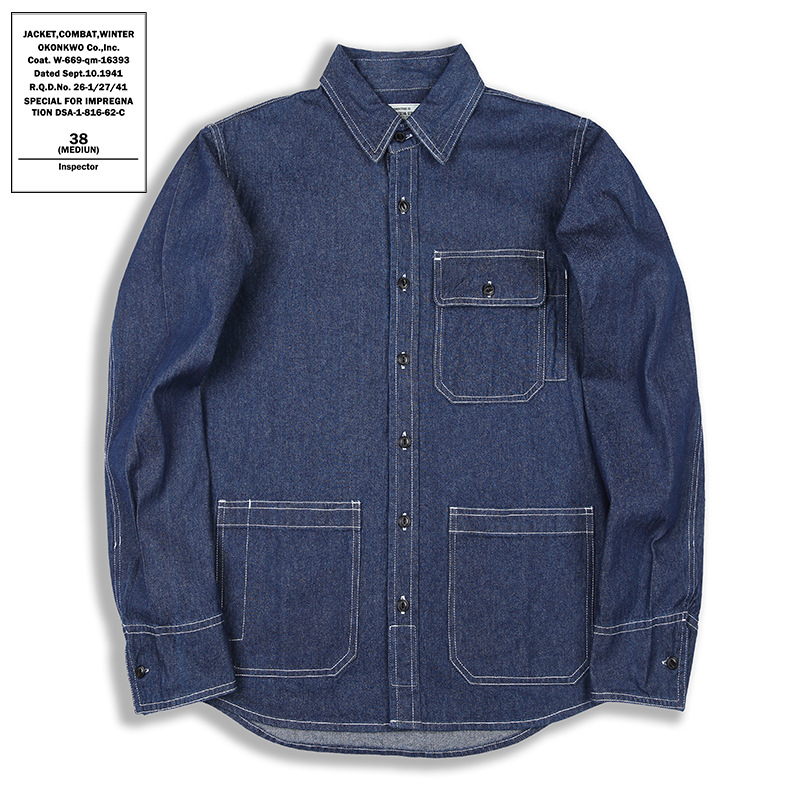 OKONKWO WESTERN SHIRTS阿美咔叽竖条纹工装衬衫多口袋牛仔衬衣