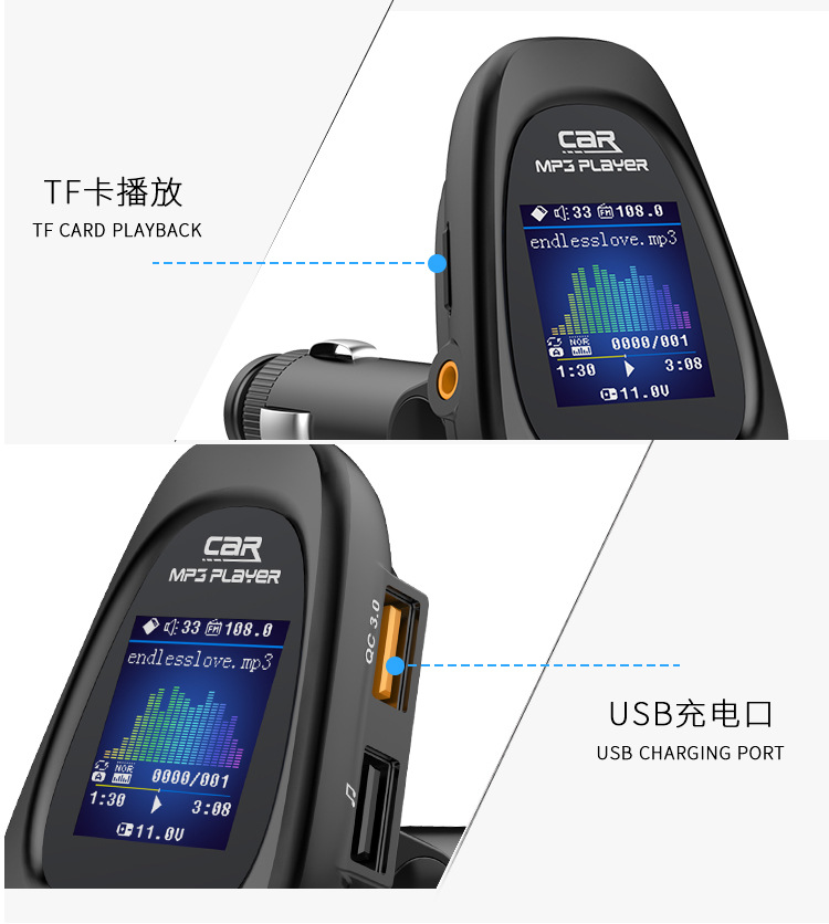 New BT28 Color Screen QC3.0 Car FM Transmitter Car MP3 Bluetooth Player