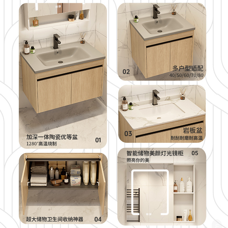 Gabinete de baño de aluminio de lujo ligero combinación de cerámica gris lavabo hotel lavabo lavabo balcón lavabo