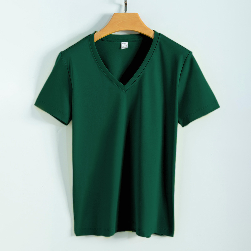 高品質80本両面シルク綿tシャツ女性夏ゆるい丸首v襟純綿純色新疆綿半袖tシャツ|undefined