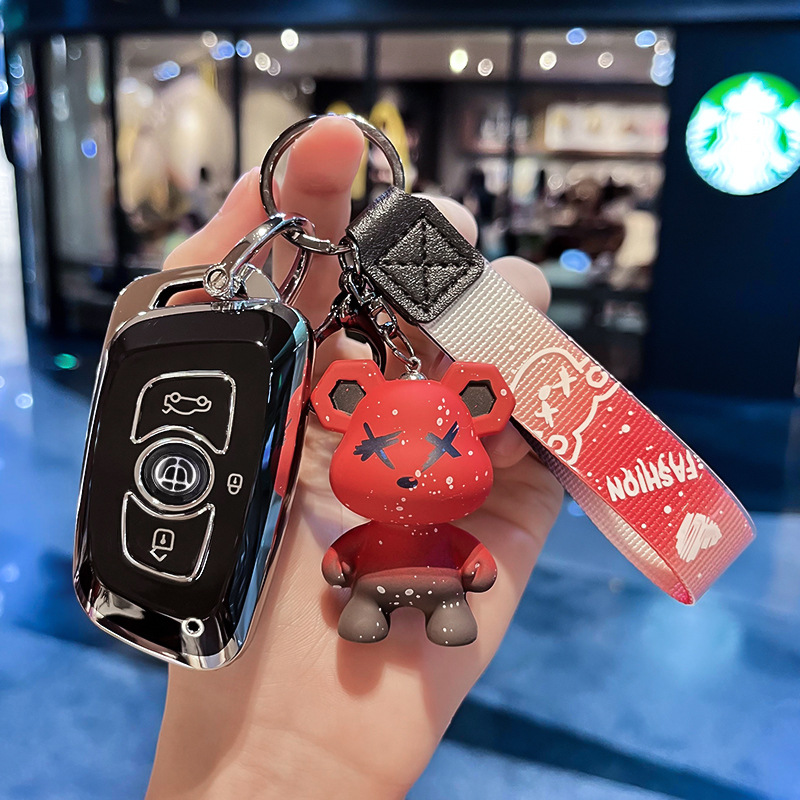 중국 A-스마트 3 키 [싱글 쉘 블랙] + 레드 폭력 곰 펜던트