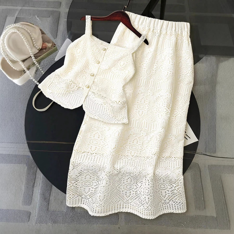 Amazon European and American Cross-Border Summer Lace Camisole High-Waisted Skirt Set with a Gentle Style for Vacation and a High-End Feel