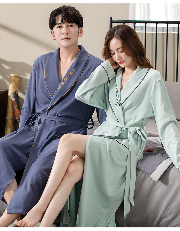 GraceChic GraceChic Cotton Couple Bathrobe For Women, Long Sleeve, Spring Autumn, Plus Size, Loose Fit, Men's Bathrobe, European And_voghion.com