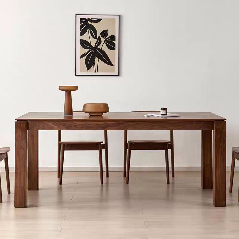 North American Black Walnut Dining Table and Chair Set, Rectangular Thickened Solid Wood Dining Table, Nordic Japanese Style Cherry Wood Large Board Table