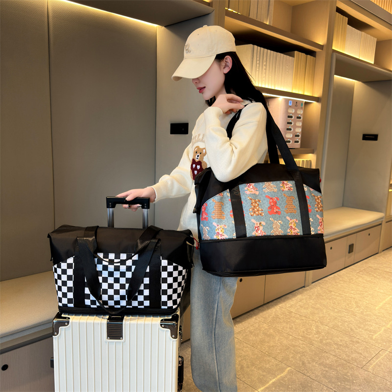Large-Capacity Travel Bag, Expandable New Style Plaid Handbag, Dry and Wet Separation, Patterned Oxford Cloth Shoulder Bag